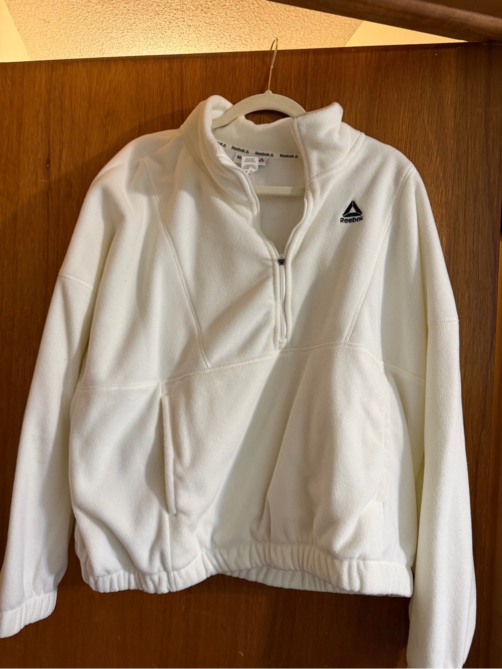 Reebok White Quarter-Zip Fleece Pullover